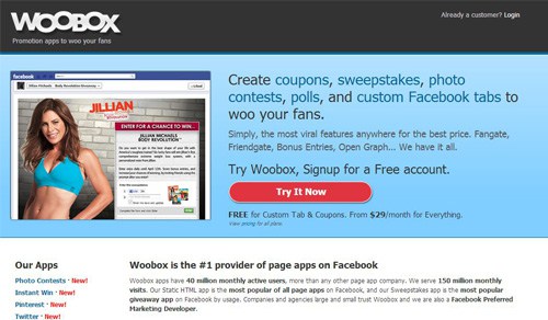 Приложение Woobox для создания собственных вкладок на странице Фейсбука